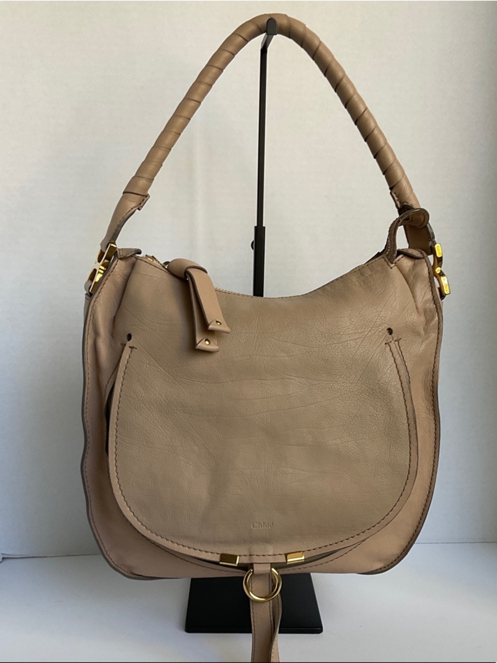 Chloé Taupe Leather Shoulder Hobo with Braided Strap